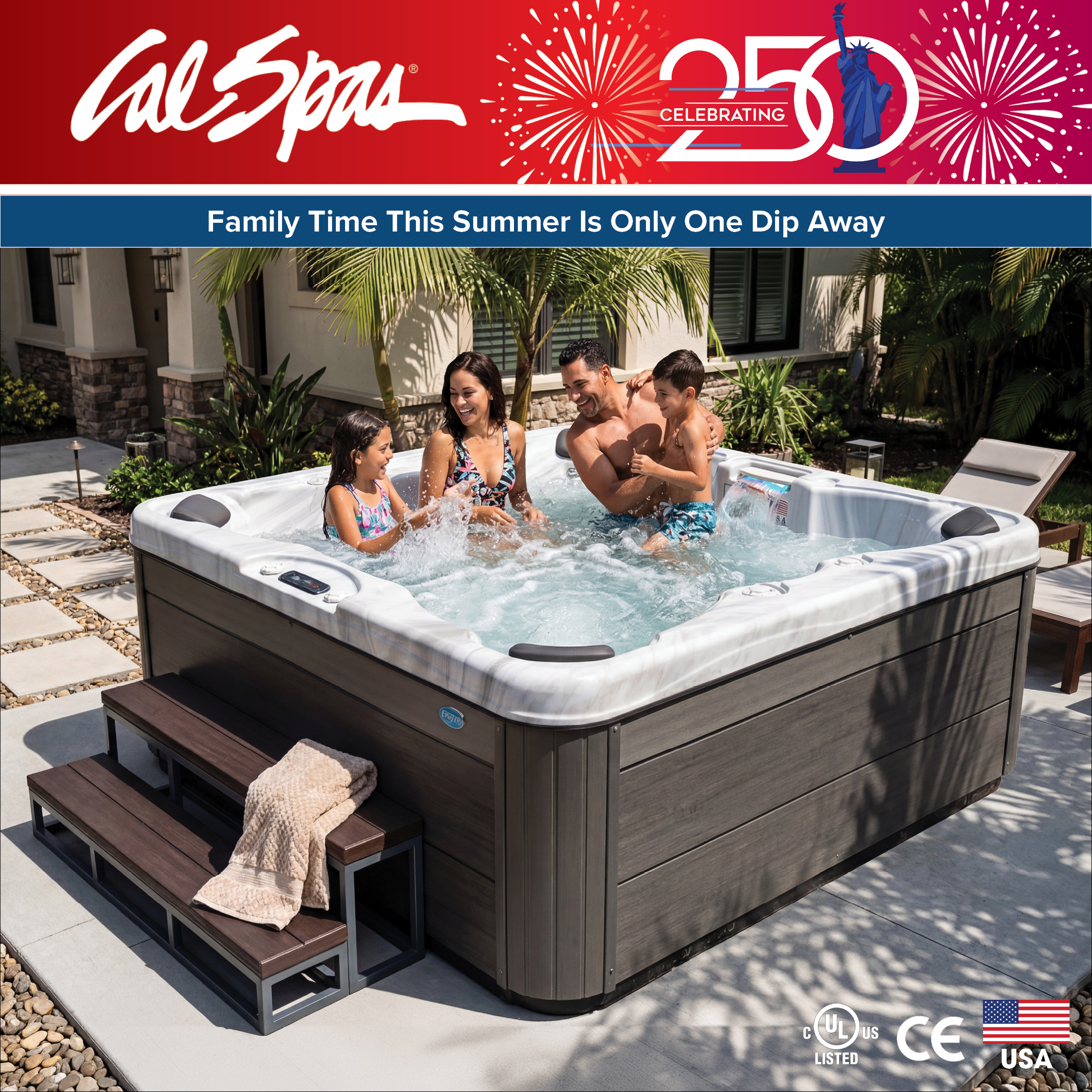 Calspas hot tub being used in a family setting - Cedar City